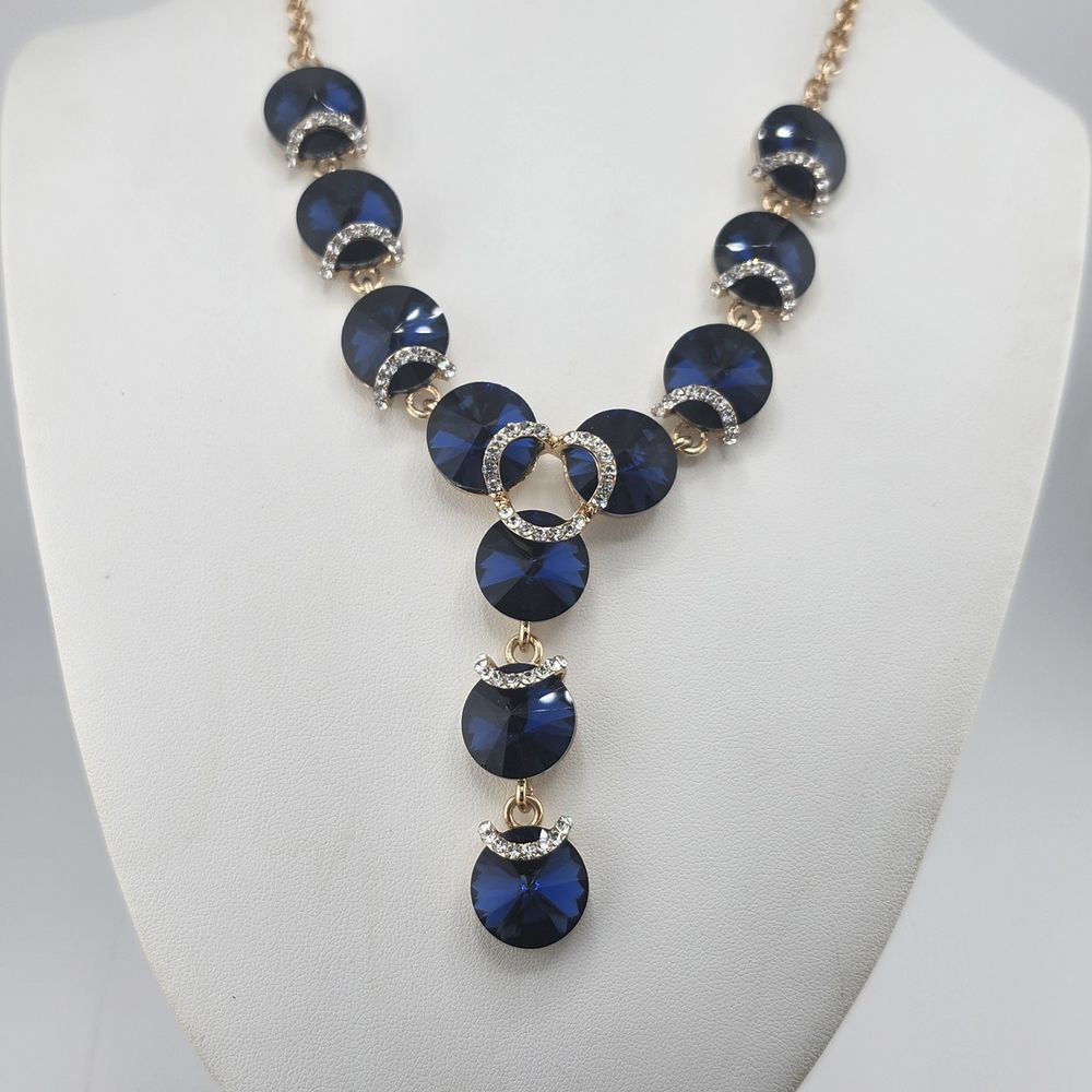 Blue Rhinestone Y Drop Rivoli Necklace‎